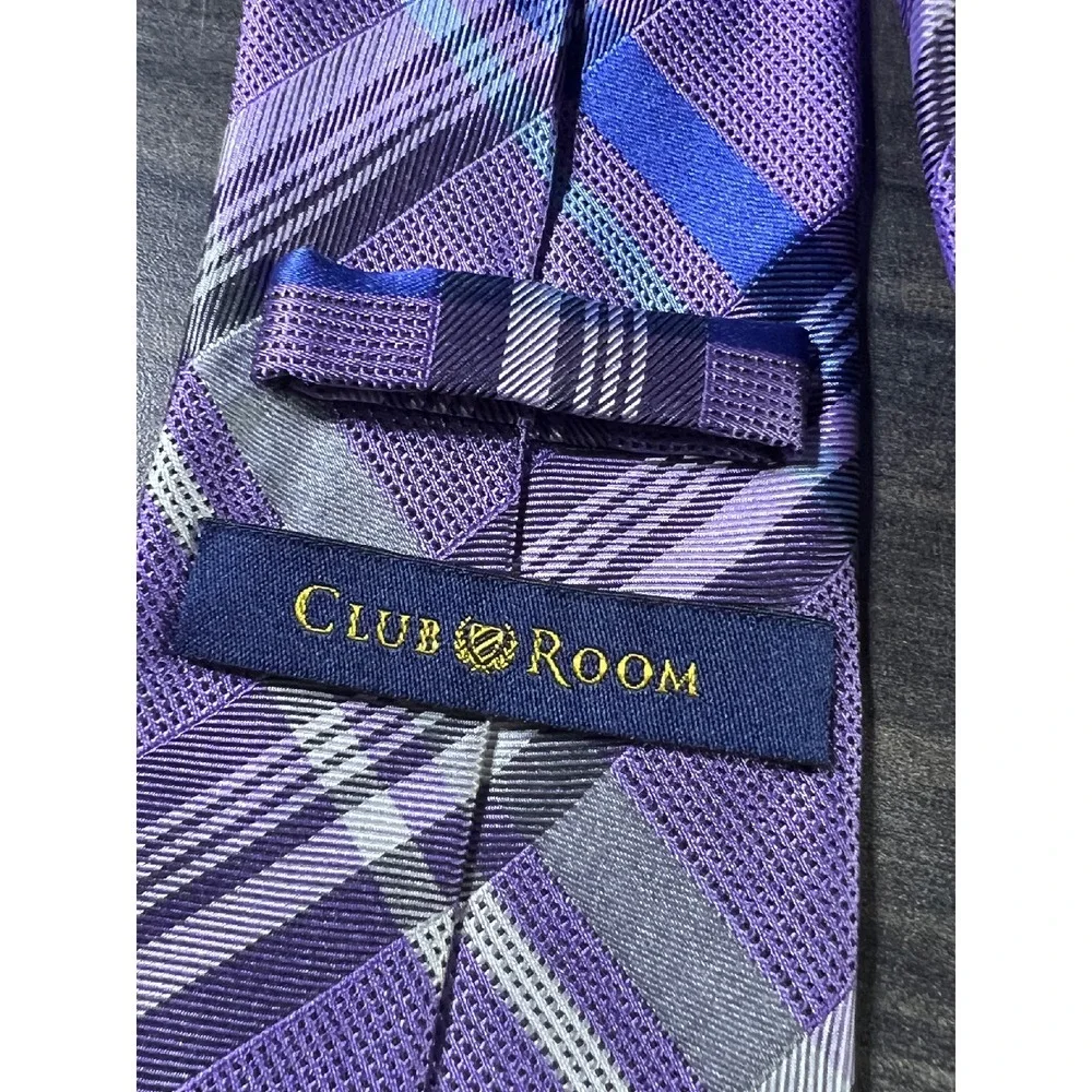 Club Room Silk Necktie Purple‎ Plaid Woven Business Career Fashion